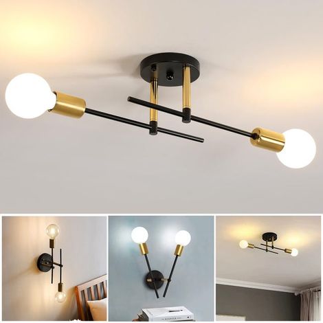 Suspension Sputnik vintage, Luminaire industriel en métal, Plafonnier 2 bras E27, Applique plafond rétro, Sans ampoule, Style loft (1/3)