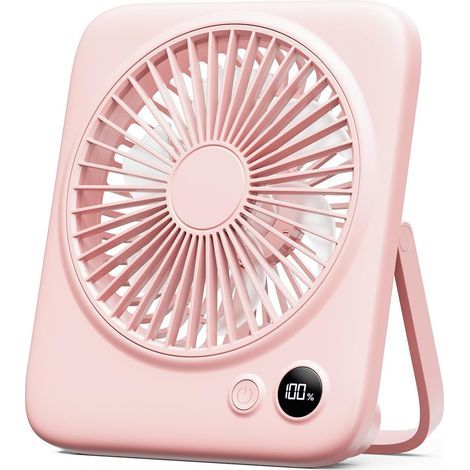 Kleiner Tischventilator, tragbarer Ventilator, leicht und leise, wiederaufladbar, 4 Geschwindigkeitsstufen, 180° faltbar, rosa (1/5)
