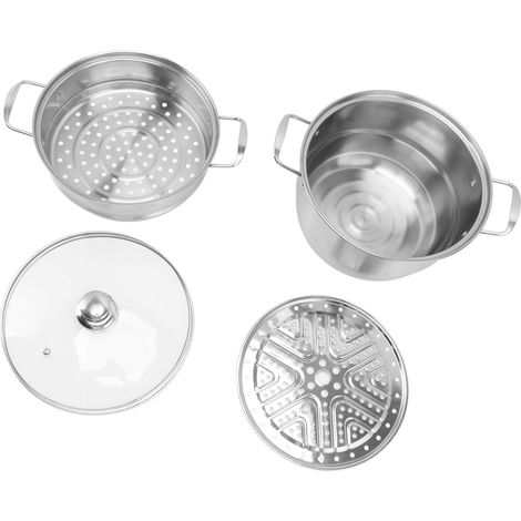 Casserole vapeur en acier inoxydable multicouche épaisse grande capacité avec couvercle en verre trois niveaux (1/5)