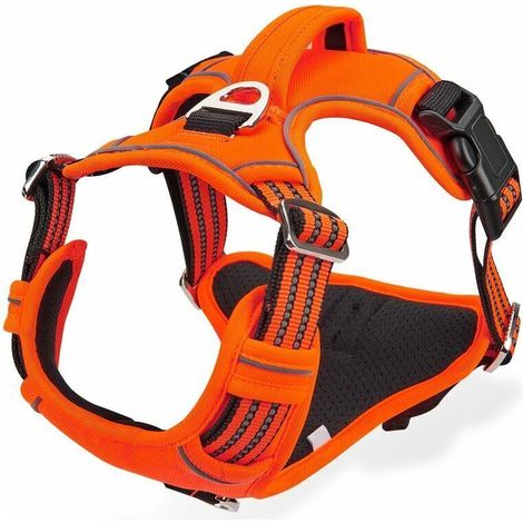 Harnais Anti-Traction pour Chien, Harnais pour Chien Grand et Moyen Gilet Réfléchissant Réglable pour Chien avec Poignée Respirante Orang Harnais de Poitrine de Sport Anti-Traction