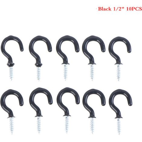 Lot de 10 supports à tasses avec poignée, crochets robustes pour tasses, fixation au plafond par vis, noir, taille S (1/5)