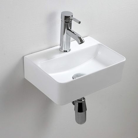 Évier compact rectangulaire en céramique blanche, petit lavabo de salle de bain mural 365 x 250 x 105 mm (style 1) (1/5)