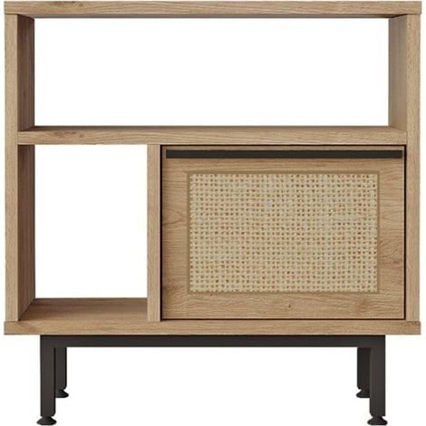 Wohnzimmerschrank 60x26x60cm Holz 2 Regale Tür Rattan-Effekt Opoli