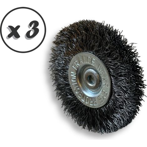 Brosse circulaire métallique sur tige Ø 50 mm  Fil acier souple - Quantité x 3 - Ø 50 mm - Ep. 8 mm - Acier souple