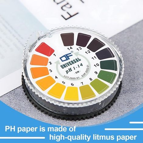 3 tiras reactivas de pH en rollo,Rango de medición 0-14,Papel tornasol indicador universal,1 rollo de 5 m (1/4)