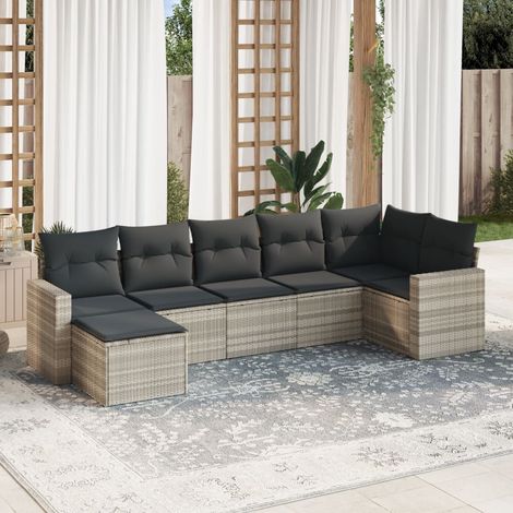 Salon de jardin avec coussins 7 pcs gris clair résine tressée vidaXL (1/3)