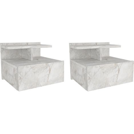 Vente-Unique – Lot de 2 tables de chevet suspendues – 1 tiroir coulissant – Panneau de particule mélaminé blanc – Dimensions 39.4x32x35 cm (1/5)