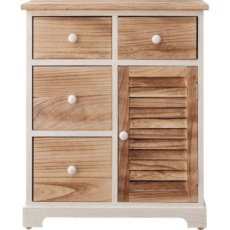 Rebecca Mobili Cassettiera Credenza Bianco Legno 4 Cassetti 1 Anta 70x60x30 (1/5)