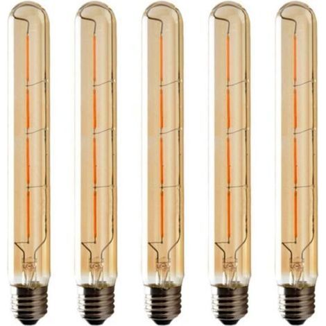 Lot de 5 Ampoules T185 Long Tube, Filament LED Edison, 6W Culot E27 Blanc Chaud, Verre Ambré Pour Décorative Ampoule, AC 220-240V (1/5)