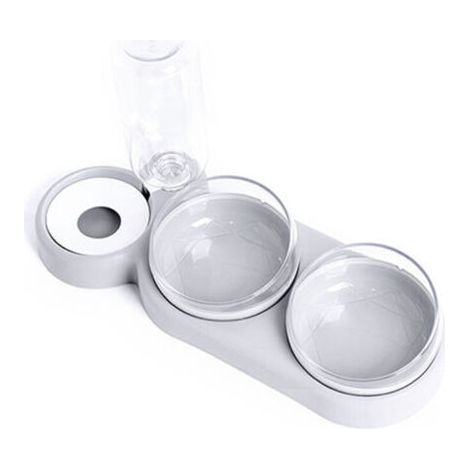 Pr Set de gamelles pour chat , inclinable à 15° , double gamelle pour nourriture humide et sèche , avec bouteille d'eau automatique , pour chiens et chats de petite et moyenne taille,Gris (1/4)