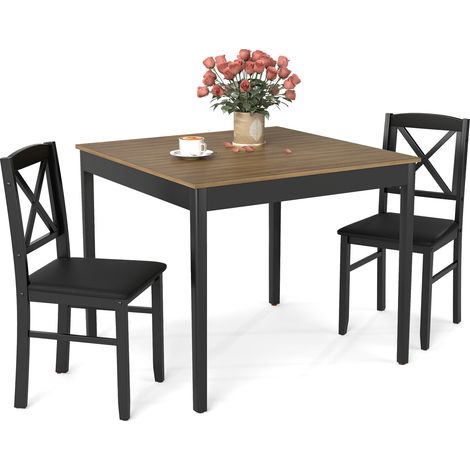 COSTWAY 3-Piece Dining Table Set Wooden Square Kitchen Table with 2 Chairs