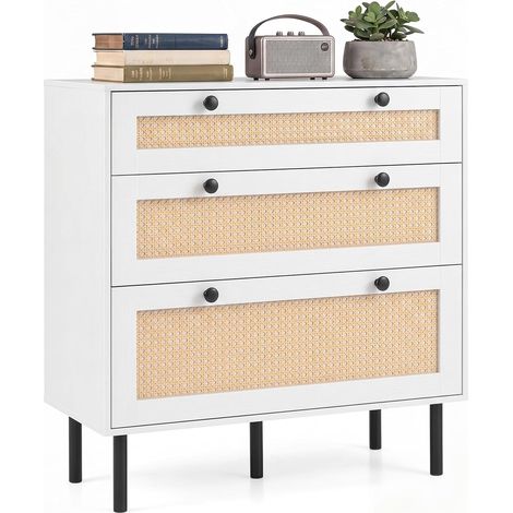 COSTWAY Commode 3 Tiroirs 75 cm, Meuble Rangement Blanc Bois pour Chambre (1/5)