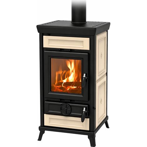 Poêle à bois en céramique raccordable - THERMOROSSI Ilaria Evo6 Maiolica 11.4 kW Beige - Avec kit air (1/4)
