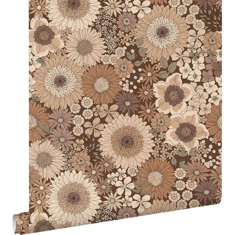 papier peint fleurs rétro marron  - ESTAhome (1/5)