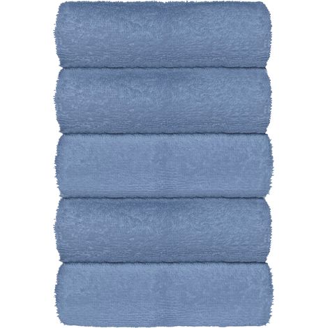 Set Asciugamani Bagno 100% Cotone Super Assorbenti Telo Doccia Spugna Professionali Salvietta Lavetta Viso Asciugamano Salviette Teli Asciugamano Ospite Qualità Hotel Lavette 5 Lavette - Azzurro (1/4)