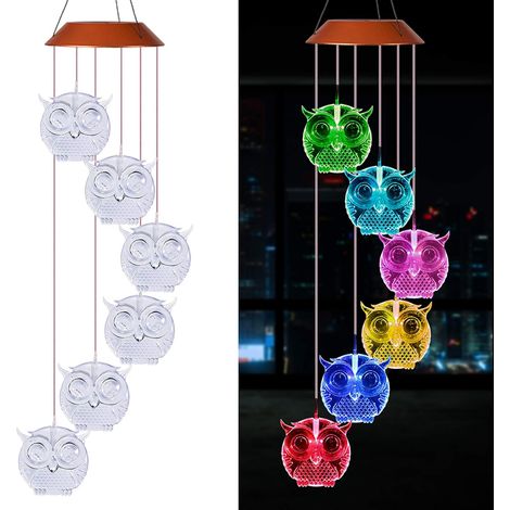 Lampe solaire hibou étanche, mobile à LED solaire couleurs changeantes, clochette romantique, décoration de jardin extérieur nocturne (1/5)