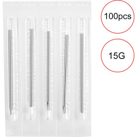 100 aiguilles de piercing stériles jetables 15G pour nez, oreille, lèvre - lot de tatouage (1/5)