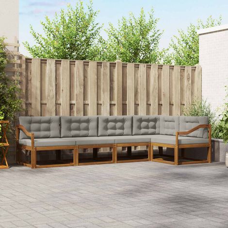 Outdoor-Sofagarnitur mit Kissen 5 pcs Natürlich und Hellgrau (1/5)