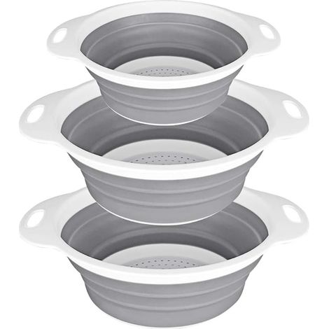 Ensemble de 3 passoires et tamis pliables - 2 pièces de 4 pintes (1 gallon) et 1 pièce de 2 pintes (0,5 gallon) (1/5)