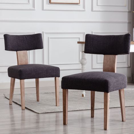 Wahson Lot de 2 chaises en lin Gris – Pieds en bois massif – Design rétro – Confort optimal avec dossier incurvé – Pour salle à manger et salon