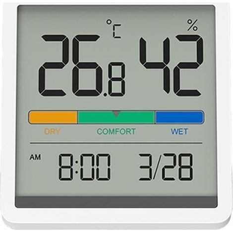 Thermomètre numérique de bureau - Modèle LCD 3,34" - Grand écran - Température & humidité - Blanc