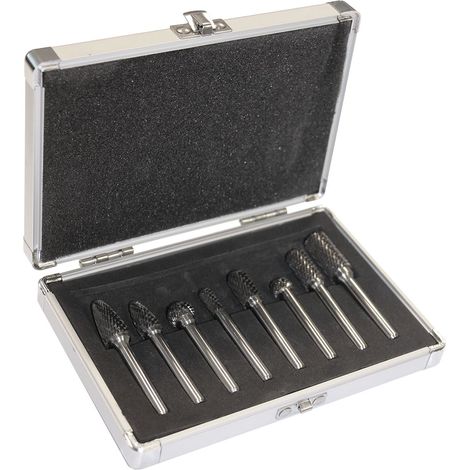 Jeu de fraises limes rotatives carbure 8pcs – Queue cylindrique ø 6mm – Pour acier inoxydable et titane – CBSCB8 – Mw-Tech (1/4)