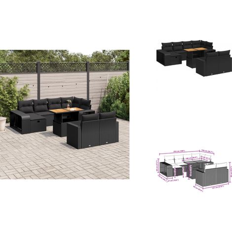 Salon de jardin 11 pcs avec coussins noir résine tressée - Ensemble Salon De Jardin - Mobilier De Jardin - Table De Jardin Extensible - Chaise Lounge - Fauteuil Extérieur