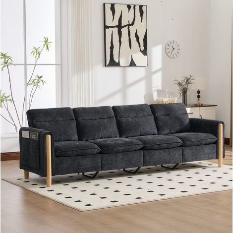 Canapé modulaire 261/77/86 cm noir en chenille avec 2 poufs coffre et poches latérales (1/5)