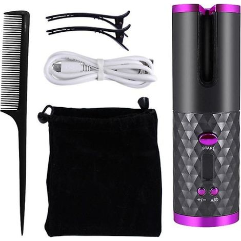 Rouleau à cheveux sans fil, fer à friser automatique rotatif argenté, appareil de coiffage électrique, boucleur auto-tournant, outil de beauté sans cordon (1/3)