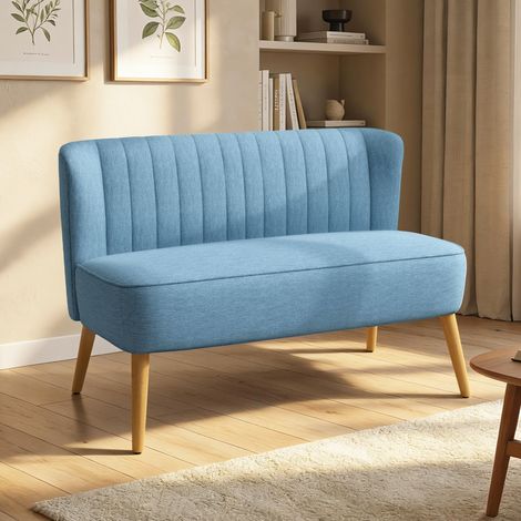 Divano a 2 posti, rivestimento morbido, fodera di facile manutenzione, portata massima 220 kg, dimensioni 117 x 56,5 x 77 cm, colore blu. (1/5)