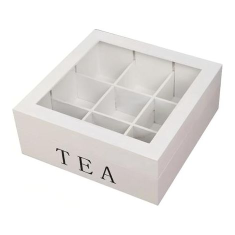 Boîte à thé en bois à 9 compartiments, boîte de rangement pour sachets de thé, boîte à thé avec couvercle transparent, présentoir à thé (1/5)