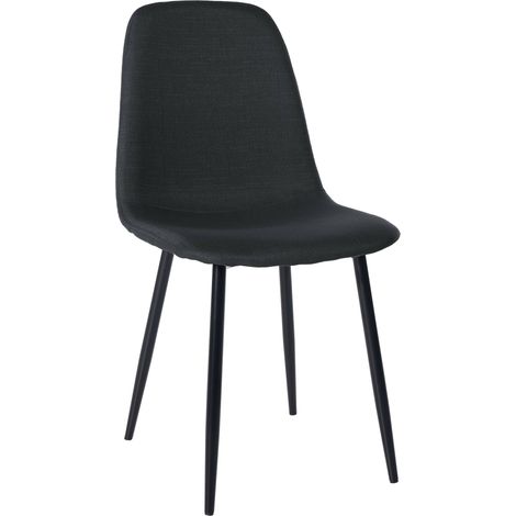 Chaise de salle à manger x1 design simple avec pieds en métal noir assise en tissu noir 100002073 (1/5)
