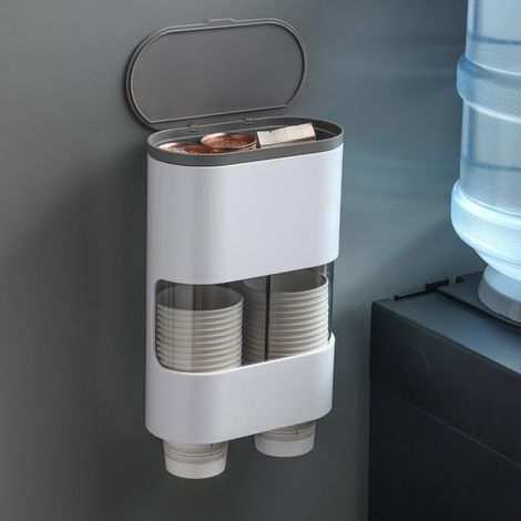 Distributeur de gobelets à eau pour montage mural, en plastique, porte-gobelets One Touch - 7,5 cm, 80 gobelets - Noir