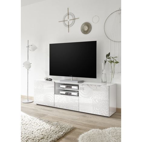 Meuble TV moderne 181 cm laqué blanc brillant Orlane (1/5)