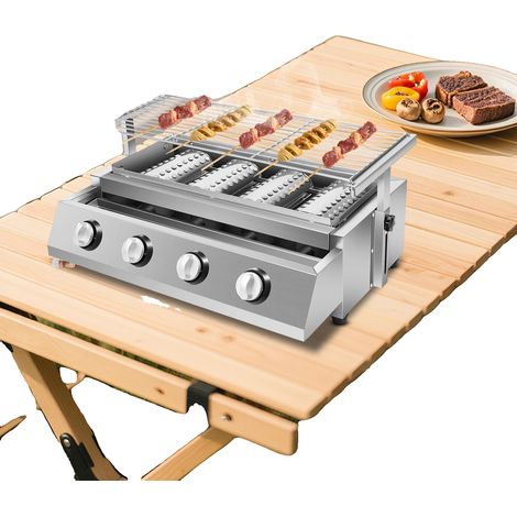 Gril à gaz, en acier inoxydable de haute qualité, hauteur réglable, compatible LPG, 4 tuyaux de chaleur, poids de 9 kg (1/5)