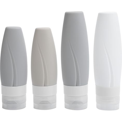 Lot de 4 flacons de voyage vides en silicone étanche pour shampoing, gel douche et autres liquides. (1/5)