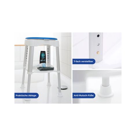 Maximex Tabouret réglable pivotant bleu pour salle de bain (1/5)