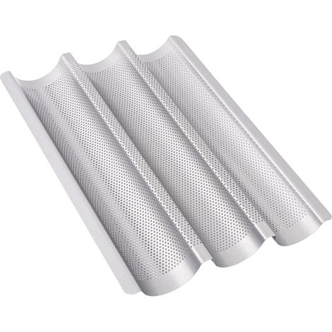 Moule à baguettes, accessoires de cuisson, plaque de cuisson avec revêtement anti-adhésif pour 3 baguettes, 38 x 27,5 x 3,2 cm, argenté (1/5)