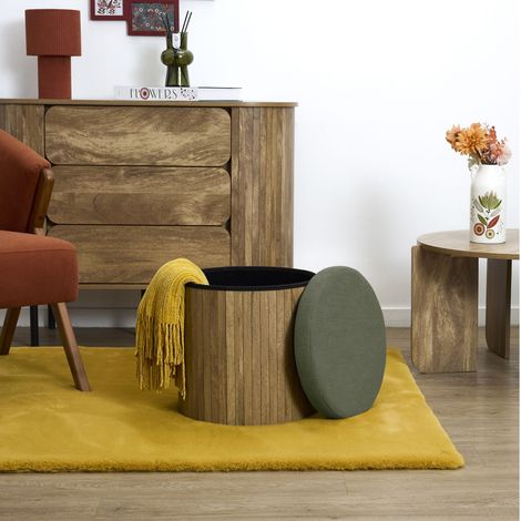 Pouf - HOME DECO FACTORY - Jules - Rond - Côtelé - Vert (1/4)