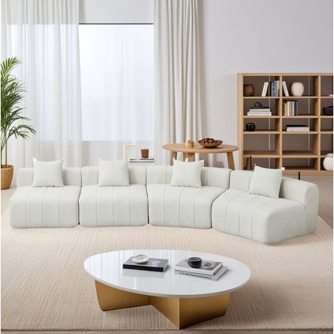 Canapé modulable courbé 388x83,8x73,6 cm en chenille beige, sans montage, pour salon – MEUBLIV (1/5)