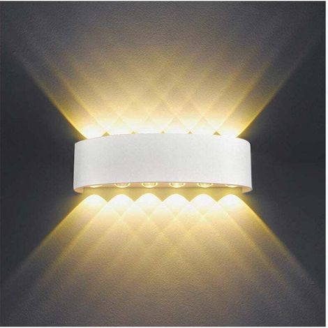 Applique Murale Interieur LED 12W Blanc en Aluminium, Lampe Murale Moderne Up Down Spot Lampe pour Salon Chambre Hall Escalier Pathway，(Blanc Chaud)