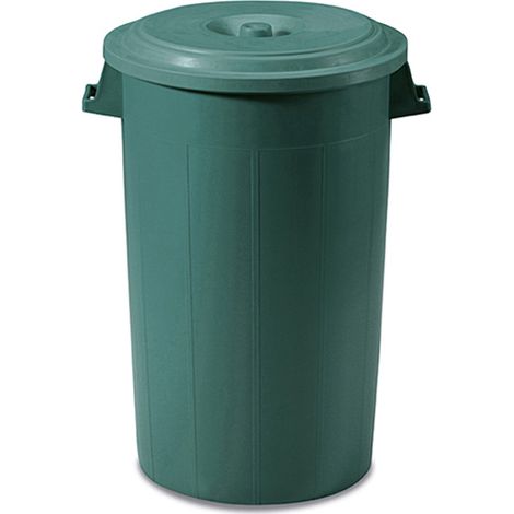 Bidone portarifiuti verde mastello con coperchio antirandagismo industriale 120 litri pattumiera CON MANICI giardino locali commerciali (1/4)