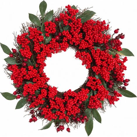 Enowelir Couronne De Noël Décorée Baies Rouges Décoration Fête Maison Extérieur Jardin Terrasse Bricolage Rénovation (1/4)
