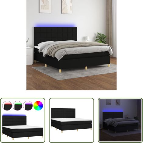 Sommier tapissier - Sommier à lattes de lit et matelas et LED Noir 160x200 cm Tissu (1/5)