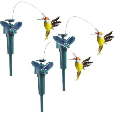 Set aus 3 schwebenden Solar-Kolibris, Außendekoration für den Garten auf Stab, schwebende Solar-Kolibris, Kolibris im Garten