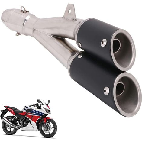1,5-2" Double Echappement Moto,pour Motocross Moto de Rue scooter ATV Quad Entrée Thunder Tail Double d'échappement Slip-on à Enfiler (1/5)