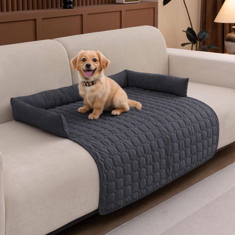 Pet sofa cover, dog bed, non-slip and washable, soft bed for medium-sized dogs (dark grey, 90 x 90 x 12 cm) (1/5)