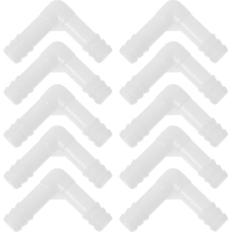 Coudes à 90° pour tuyaux, raccords cannelés, compatibles avec les tuyaux, lot de 10 en plastique blanc (1/4)
