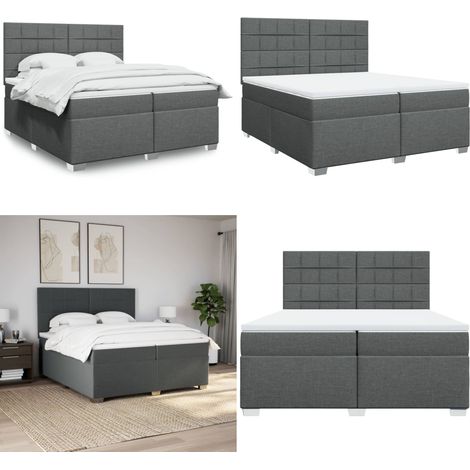 Boxspringbett mit Matratze Dunkelgrau 200x200 cm Stoff - Boxspringbett - Doppelbett - Bettsofa - Schlafsystem - Massivholzbette - Home & Living