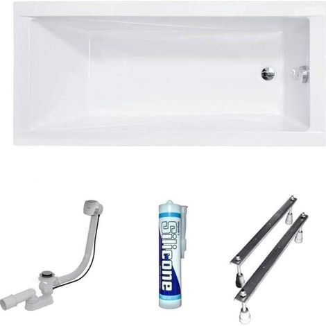 ECOLAM Baignoire rectangle acrylique Modern 140x70 cm  pieds siphon et silicone  vidage et trop-plein automatiques  baignoire en acylique blanc  (1/5)